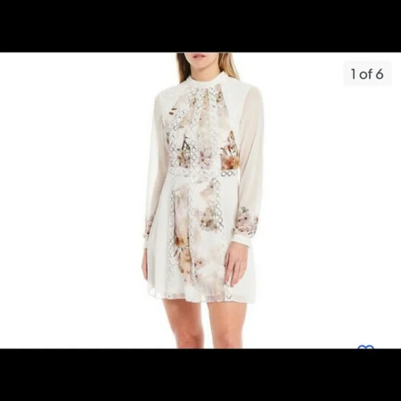 knee length dresses for ladies White Floral Crochet Trim Linen Mini Dress | Belvida main image 0